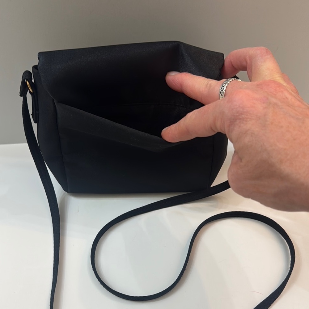 Liz Claiborne Elegant Black Crossbody Bag. Gold colored accents. Skinny strap. - Picture 8 of 9